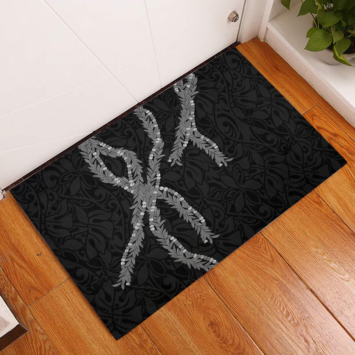 Hawaii Maile Lei Rubber Doormat Aloha Grayscale Color LT03 Grayscale - Polynesian Pride