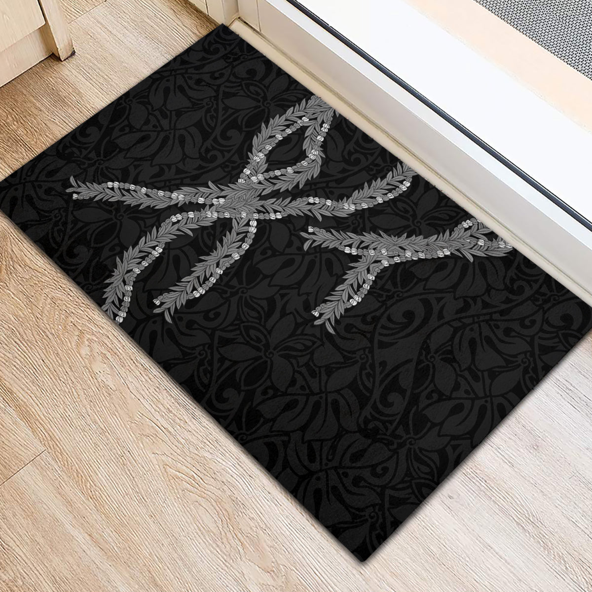 Hawaii Maile Lei Rubber Doormat Aloha Grayscale Color LT03 - Polynesian Pride