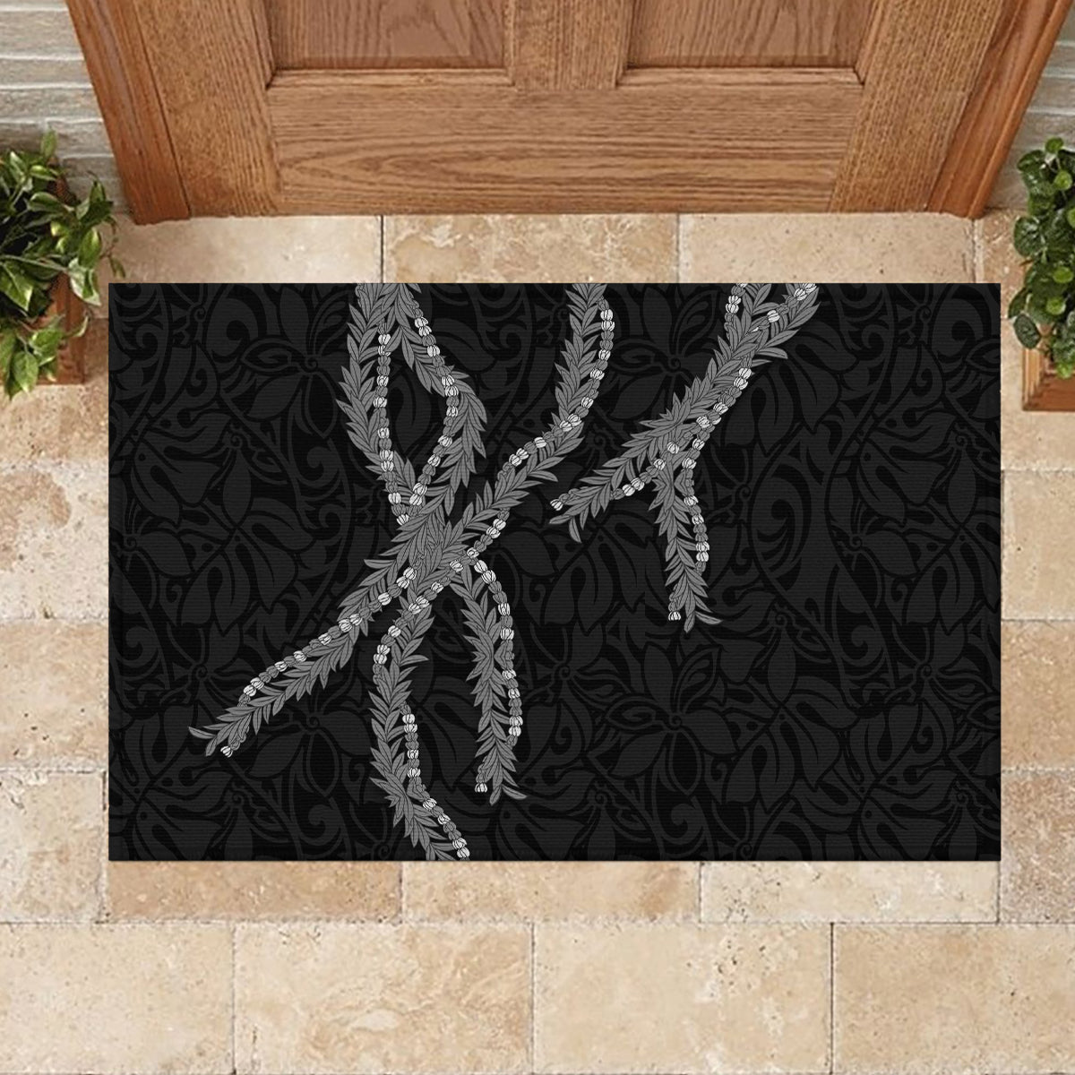Hawaii Maile Lei Rubber Doormat Aloha Grayscale Color LT03 - Polynesian Pride