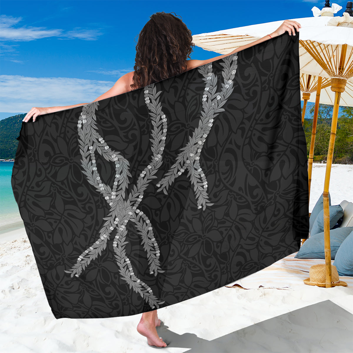 Hawaii Maile Lei Sarong Aloha Grayscale Color