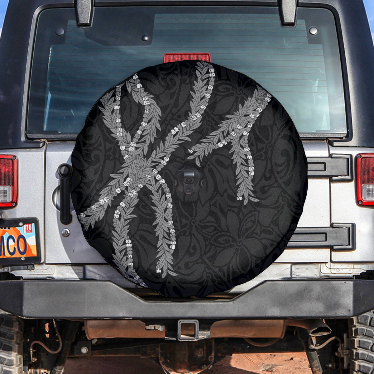 Hawaii Maile Lei Spare Tire Cover Aloha Grayscale Color LT03 Grayscale - Polynesian Pride