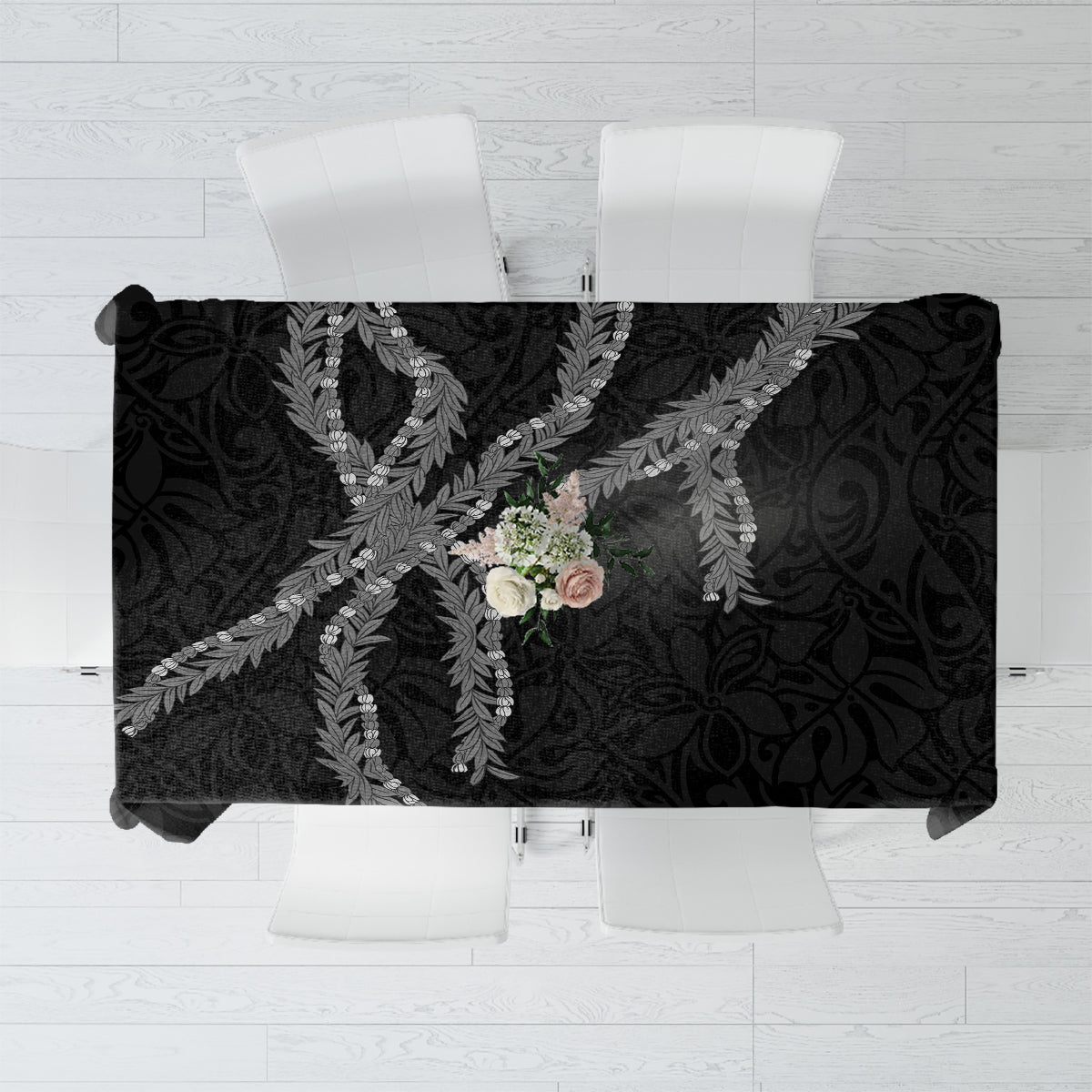 Hawaii Maile Lei Tablecloth Aloha Grayscale Color LT03 Grayscale - Polynesian Pride