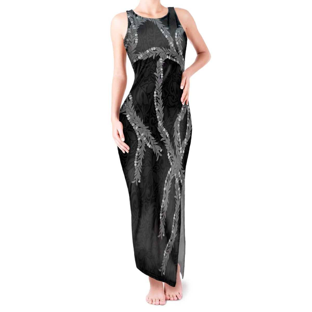 Hawaii Maile Lei Tank Maxi Dress Aloha Grayscale Color LT03 Women Grayscale - Polynesian Pride