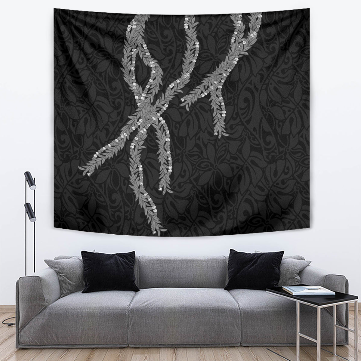 Hawaii Maile Lei Tapestry Aloha Grayscale Color