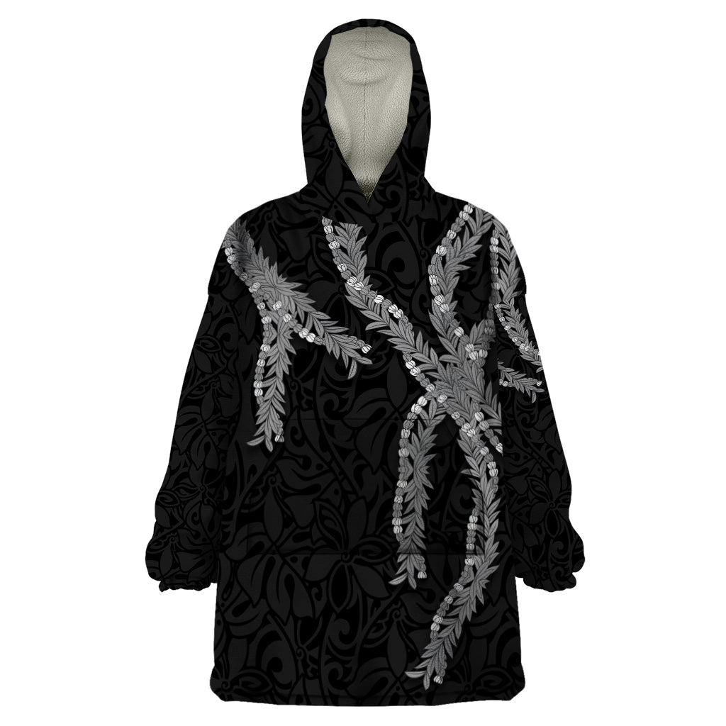 Hawaii Maile Lei Wearable Blanket Hoodie Aloha Grayscale Color LT03 One Size Grayscale - Polynesian Pride