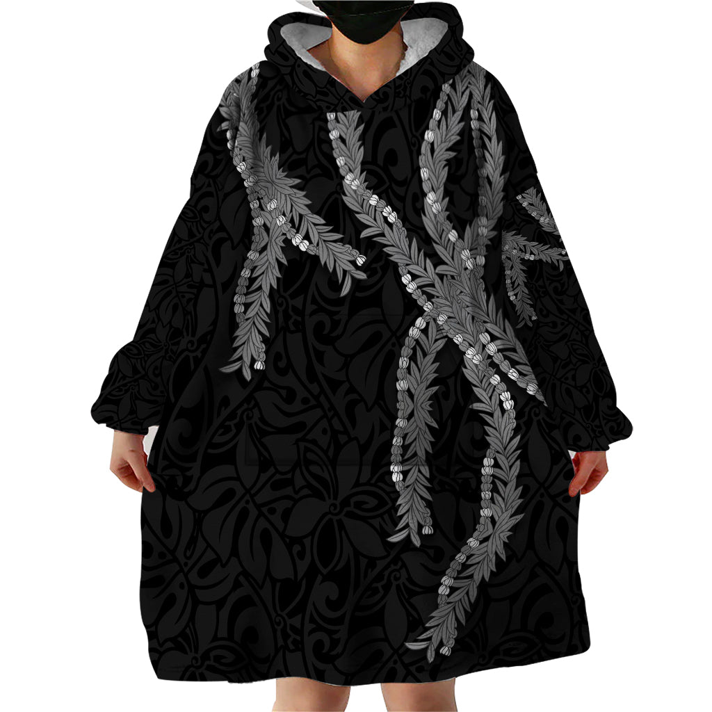 Hawaii Maile Lei Wearable Blanket Hoodie Aloha Grayscale Color LT03 - Polynesian Pride
