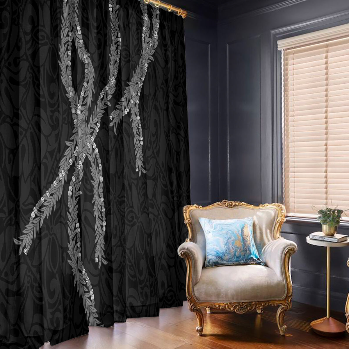 Hawaii Maile Lei Window Curtain Aloha Grayscale Color LT03 - Polynesian Pride