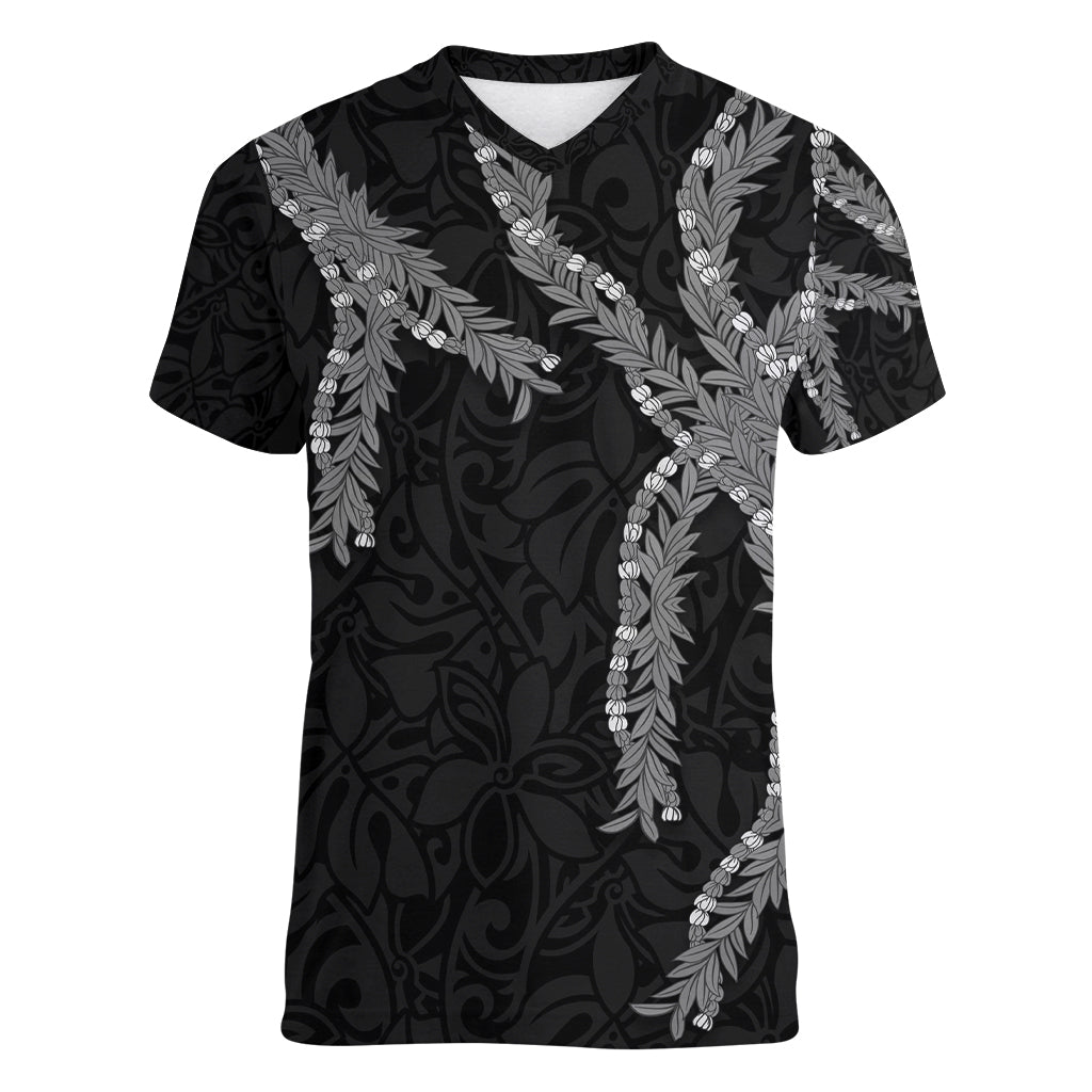 Hawaii Maile Lei Women V-Neck T-Shirt Aloha Grayscale Color