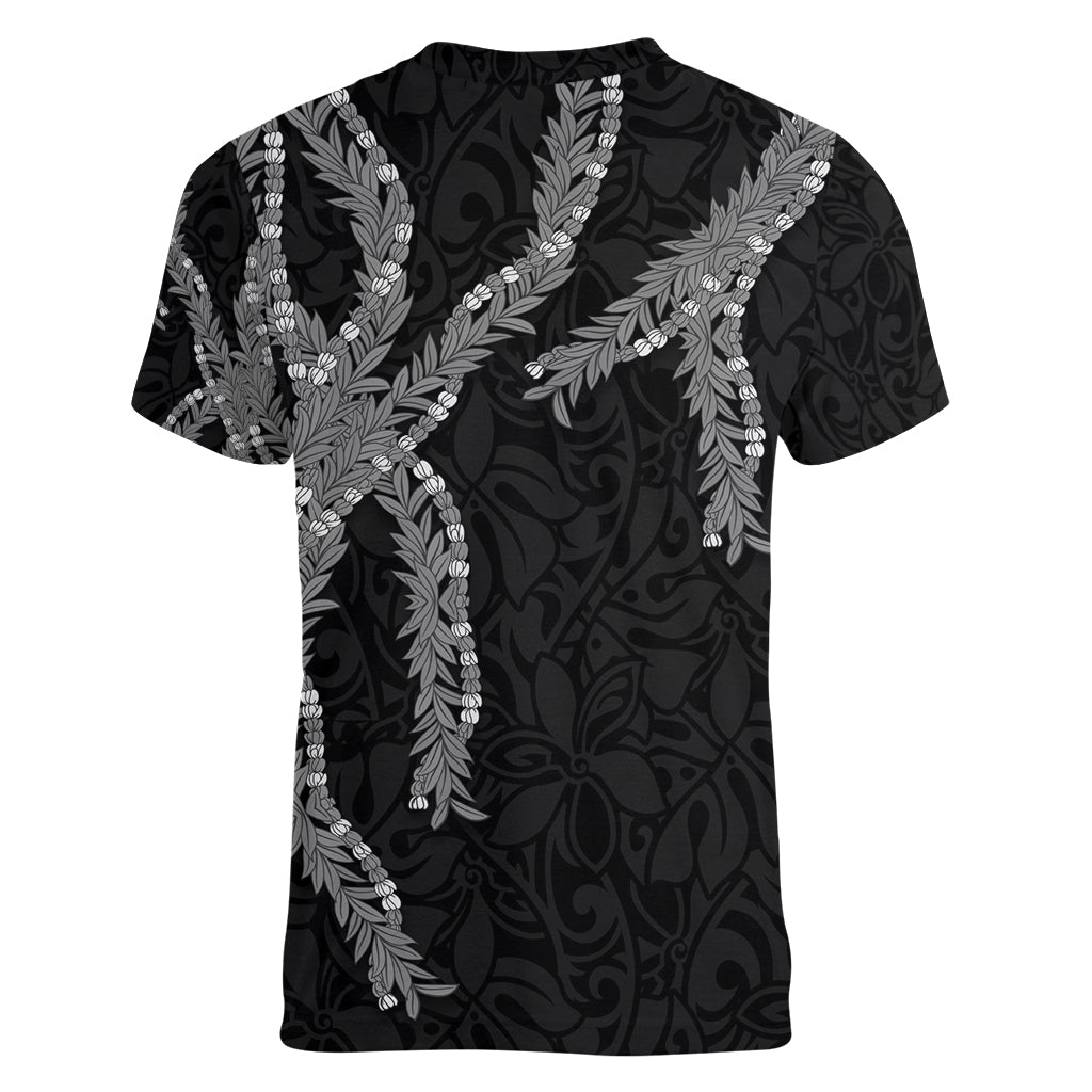 Hawaii Maile Lei Women V-Neck T-Shirt Aloha Grayscale Color