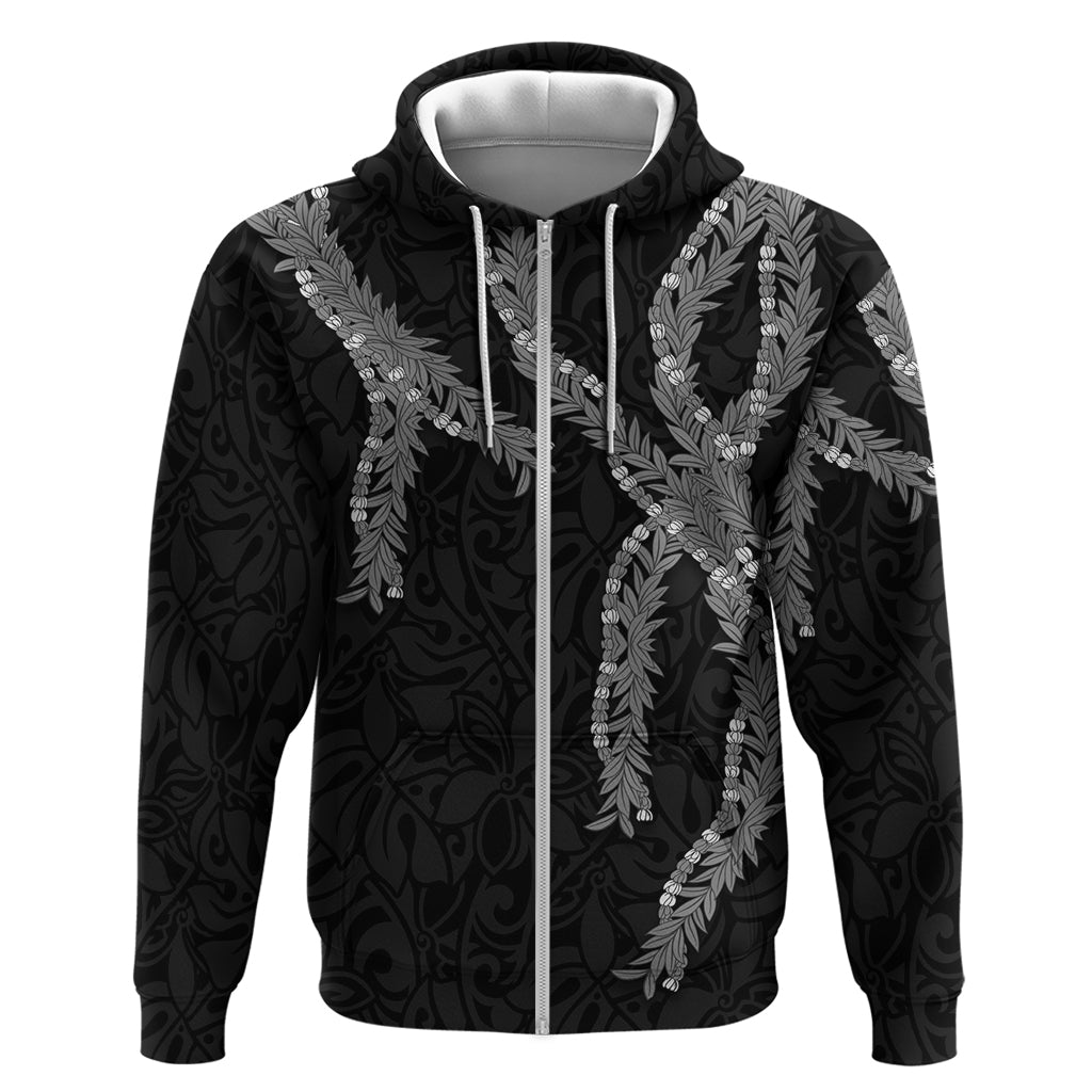 Hawaii Maile Lei Zip Hoodie Aloha Grayscale Color