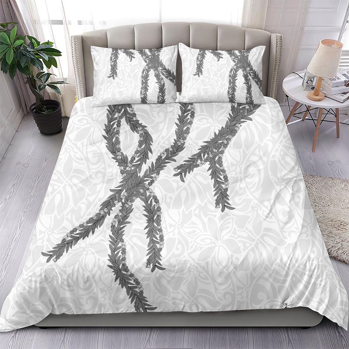 Hawaii Maile Lei Bedding Set Aloha The Grey Color LT03 - Polynesian Pride