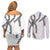 Hawaii Maile Lei Couples Matching Off Shoulder Short Dress and Long Sleeve Button Shirt Aloha The Grey Color