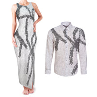 Hawaii Maile Lei Couples Matching Tank Maxi Dress and Long Sleeve Button Shirt Aloha The Grey Color LT03 Grey - Polynesian Pride