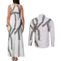 Hawaii Maile Lei Couples Matching Tank Maxi Dress and Long Sleeve Button Shirt Aloha The Grey Color LT03 - Polynesian Pride