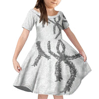 Hawaii Maile Lei Family Matching Long Sleeve Bodycon Dress and Hawaiian Shirt Aloha The Grey Color LT03 Daughter's Dress Grey - Polynesian Pride