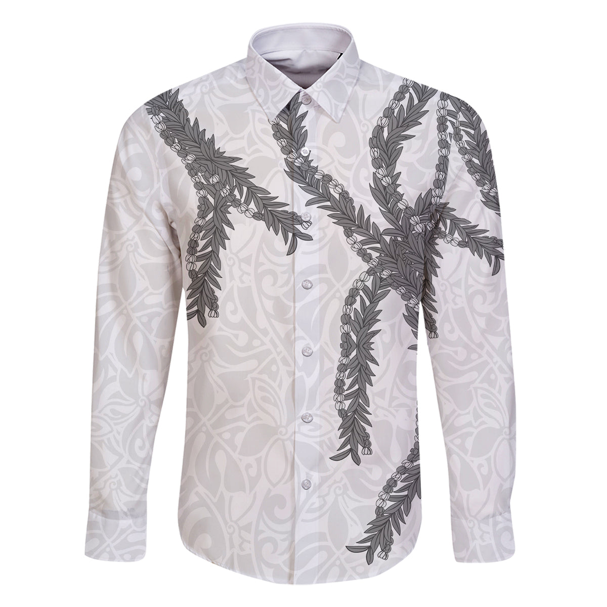 Hawaii Maile Lei Family Matching Long Sleeve Bodycon Dress and Hawaiian Shirt Aloha The Grey Color LT03 Dad's Shirt - Long Sleeve Grey - Polynesian Pride