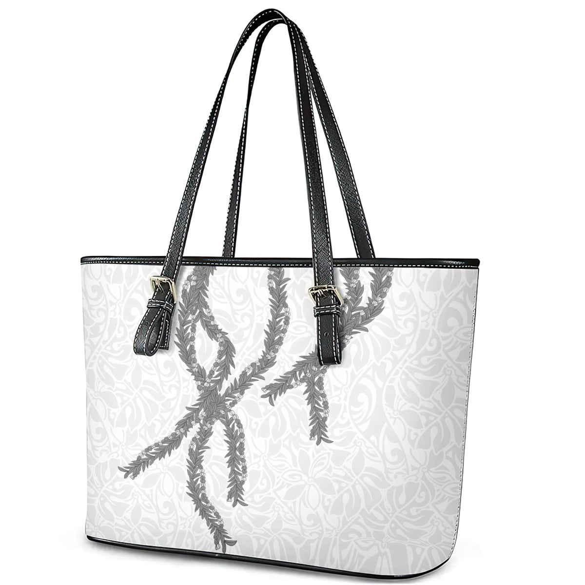 Hawaii Maile Lei Leather Tote Bag Aloha The Grey Color LT03 - Polynesian Pride