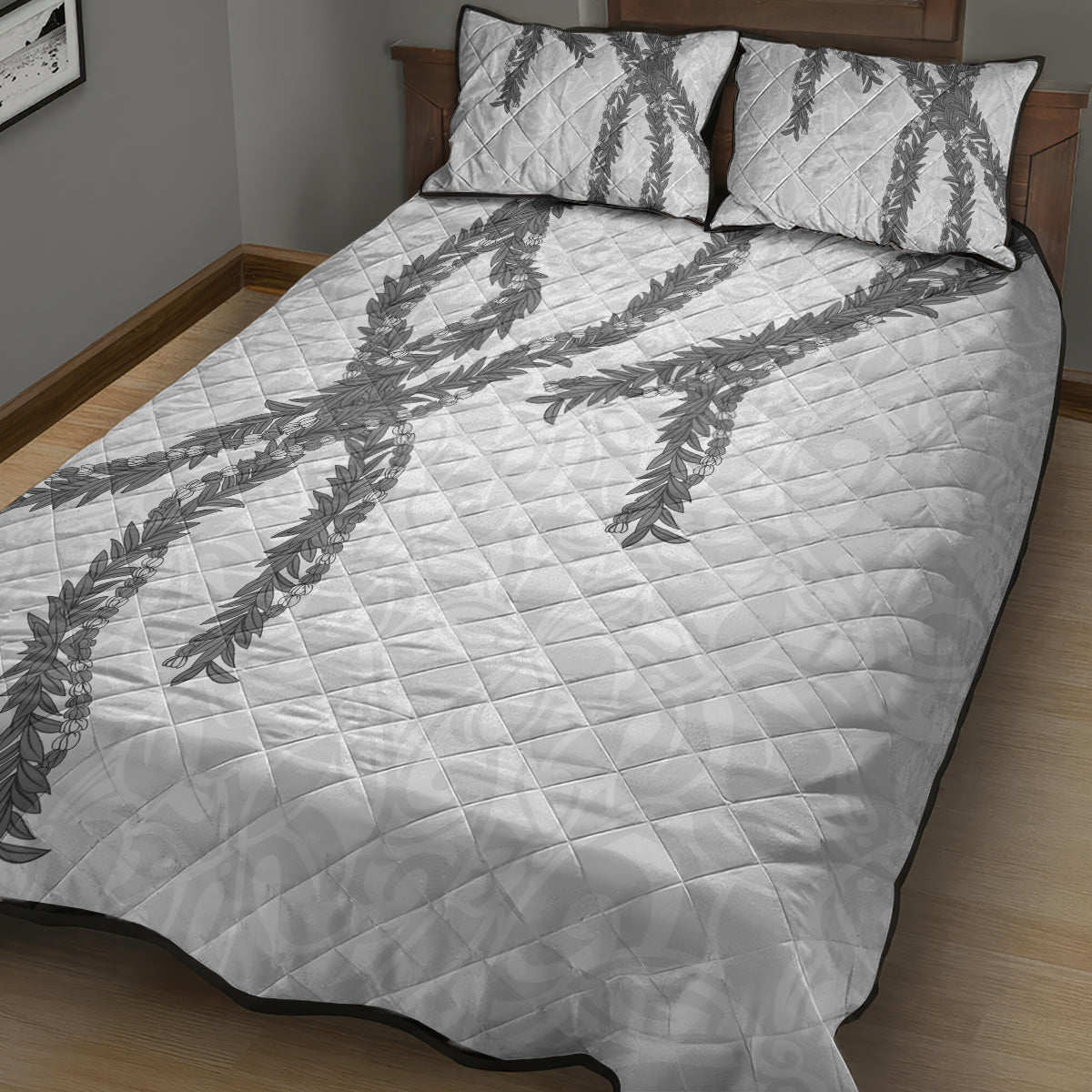 Hawaii Maile Lei Quilt Bed Set Aloha The Grey Color LT03 - Polynesian Pride