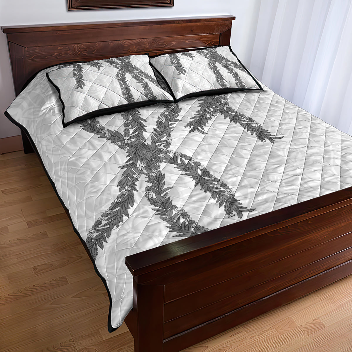 Hawaii Maile Lei Quilt Bed Set Aloha The Grey Color LT03 - Polynesian Pride