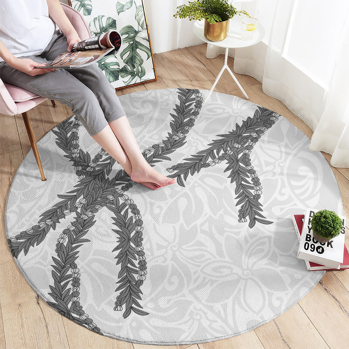Hawaii Maile Lei Round Carpet Aloha The Grey Color