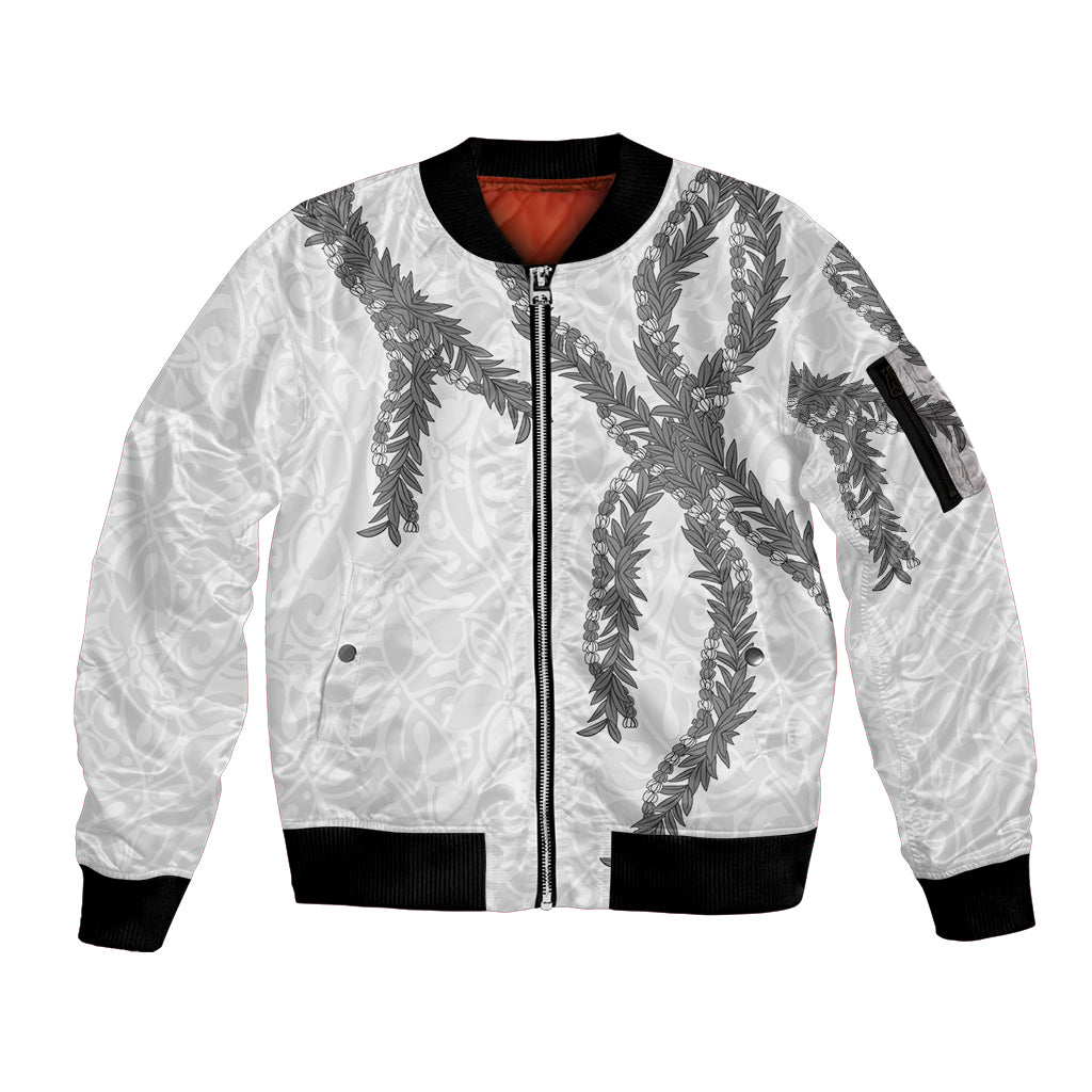 Hawaii Maile Lei Sleeve Zip Bomber Jacket Aloha The Grey Color LT03 Unisex Grey - Polynesian Pride