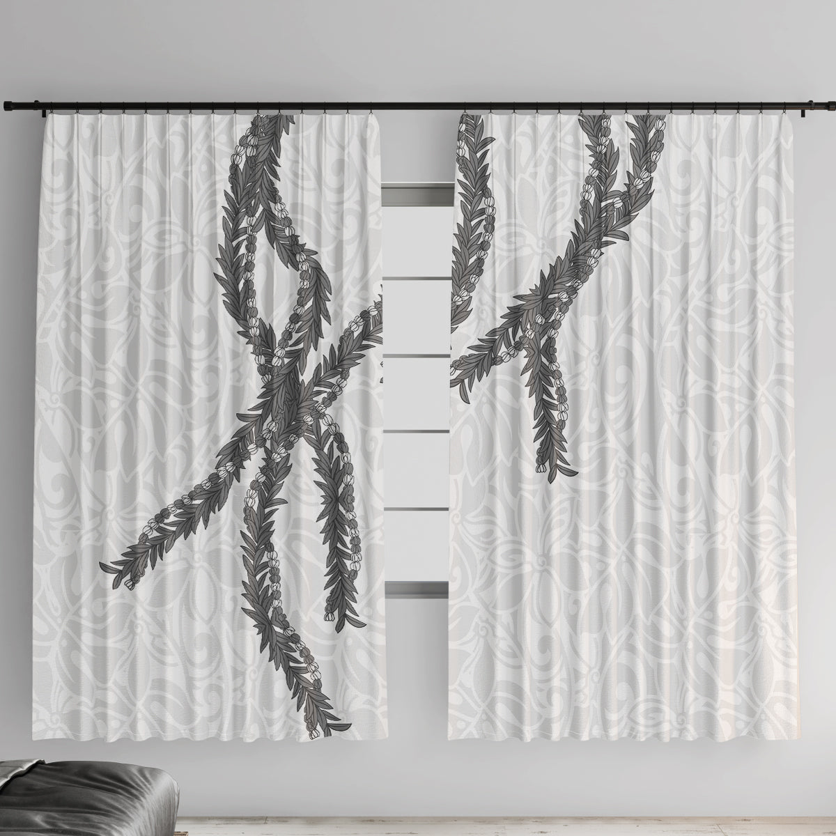 Hawaii Maile Lei Window Curtain Aloha The Grey Color LT03 With Hooks Grey - Polynesian Pride
