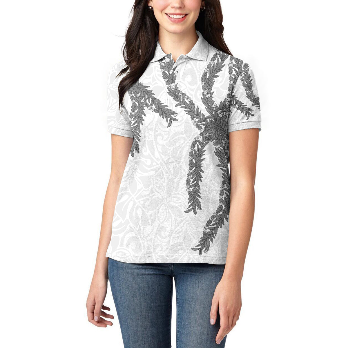 Hawaii Maile Lei Women Polo Shirt Aloha The Grey Color