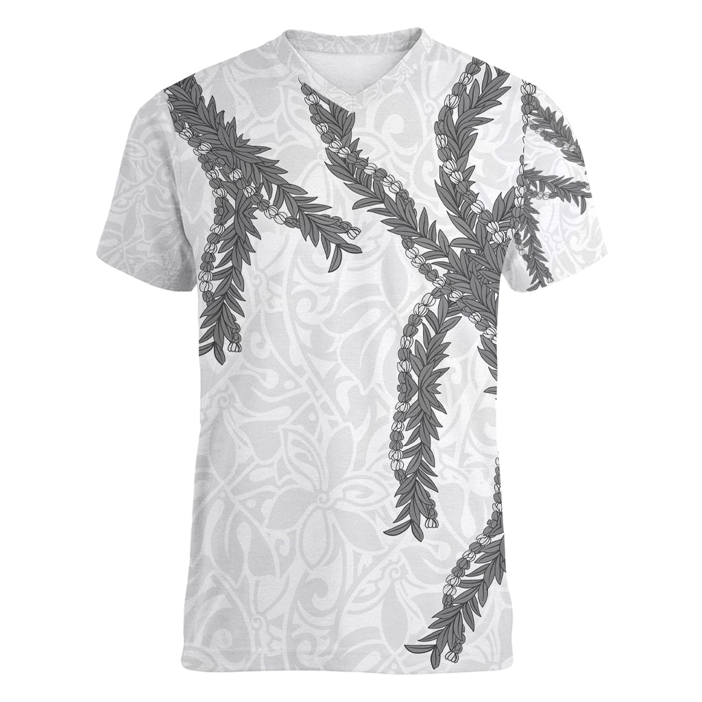 Hawaii Maile Lei Women V-Neck T-Shirt Aloha The Grey Color