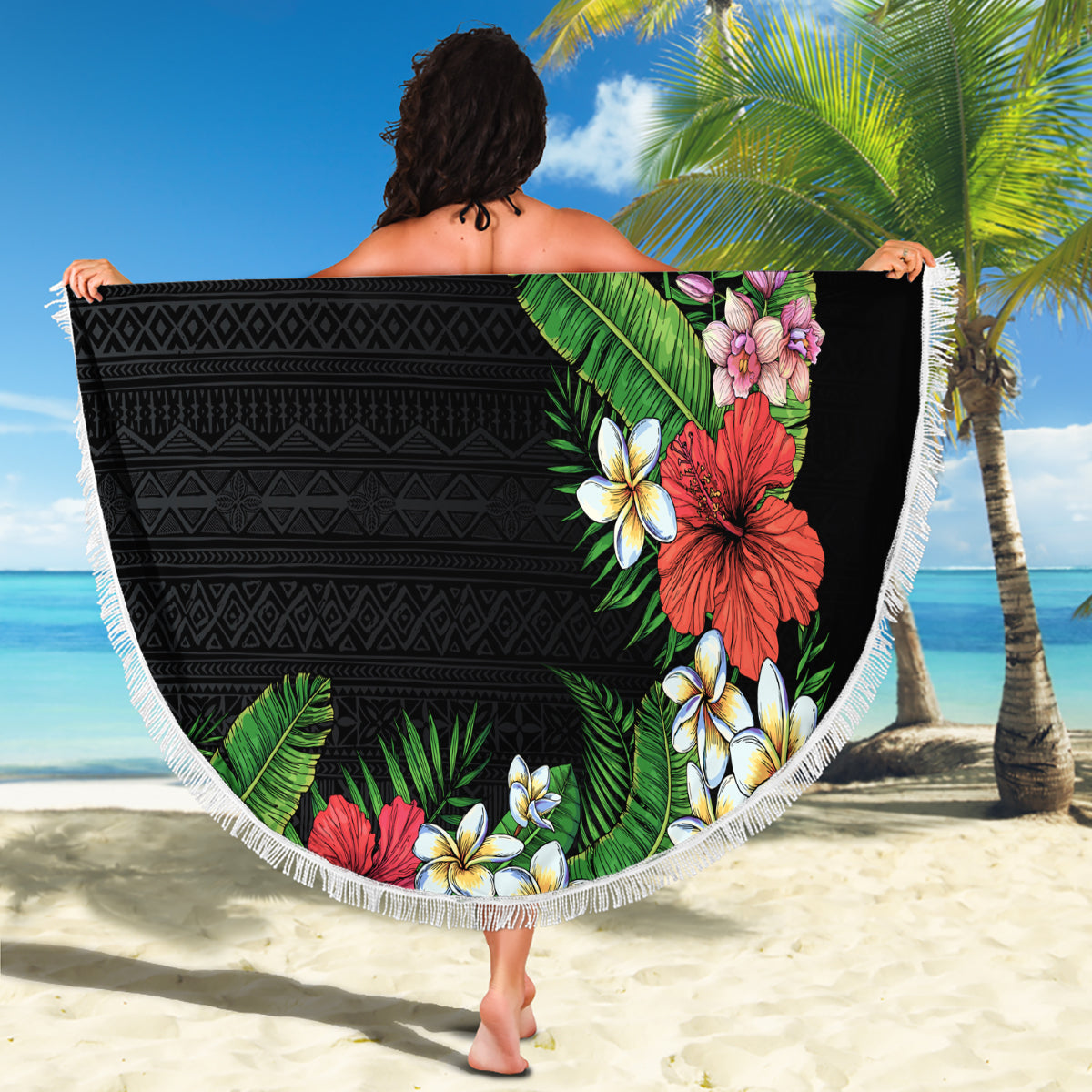 Hawaii Tropical Flowers and Leaves Beach Blanket Tapa Pattern Colorful Mode LT03 - Polynesian Pride
