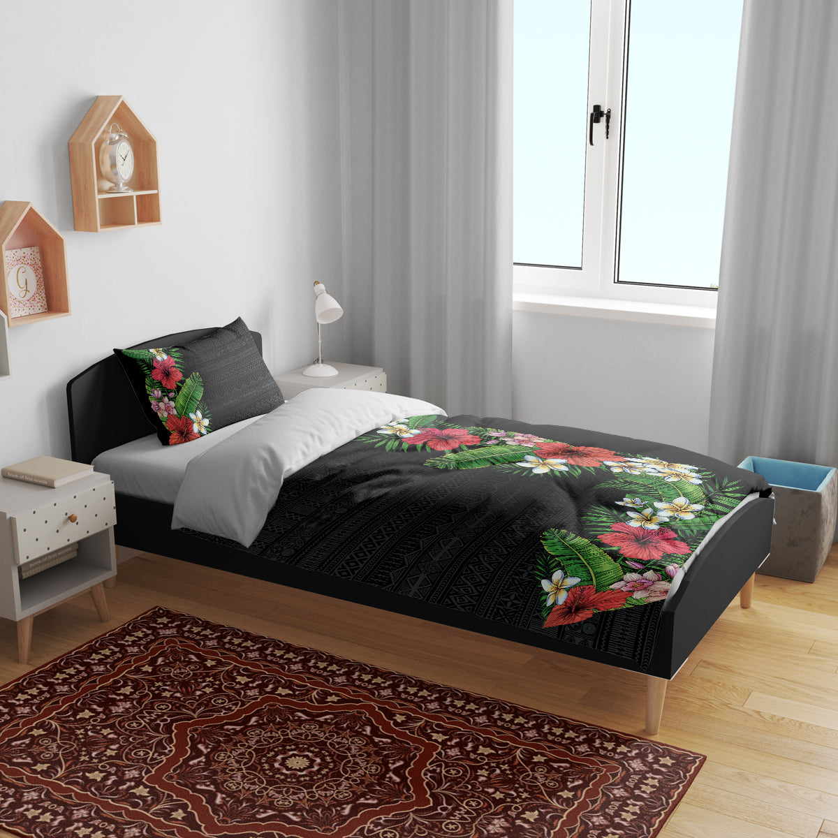 Hawaii Tropical Flowers and Leaves Bedding Set Tapa Pattern Colorful Mode LT03 - Polynesian Pride