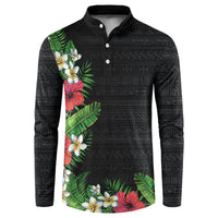 Hawaii Tropical Flowers and Leaves Button Sweatshirt Tapa Pattern Colorful Mode LT03 Black - Polynesian Pride