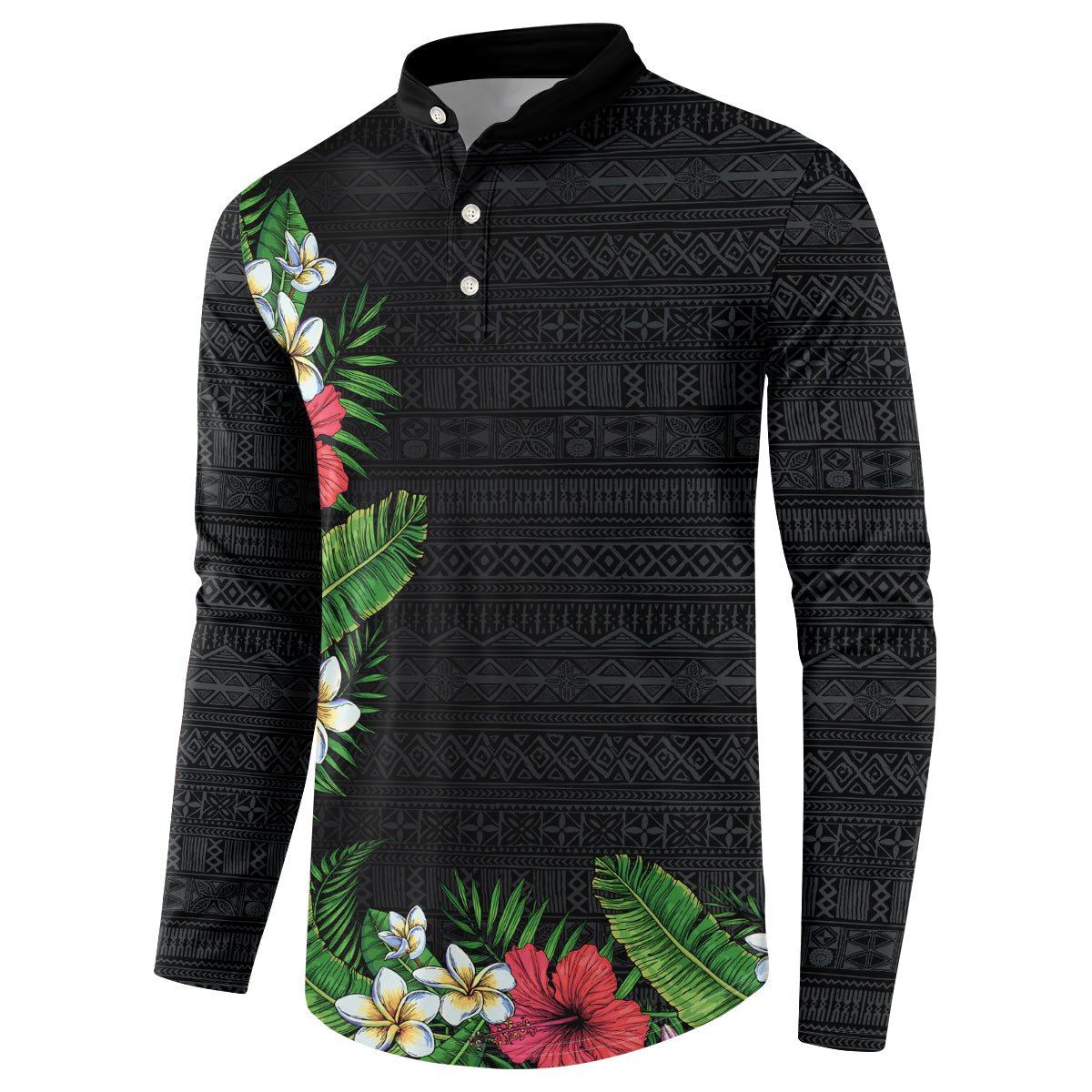 Hawaii Tropical Flowers and Leaves Button Sweatshirt Tapa Pattern Colorful Mode LT03 - Polynesian Pride
