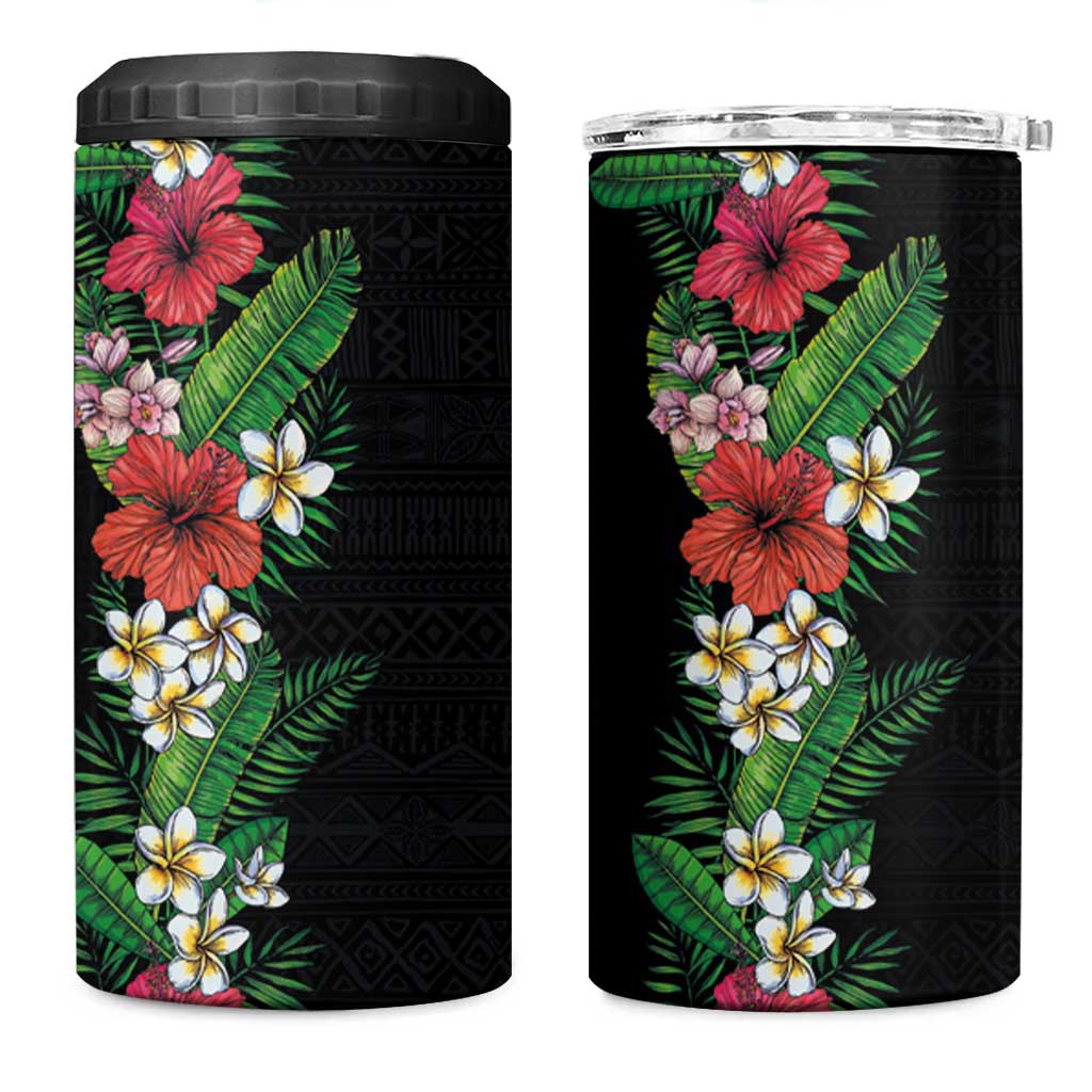 Hawaii Tropical Flowers and Leaves 4 in 1 Can Cooler Tumbler Tapa Pattern Colorful Mode