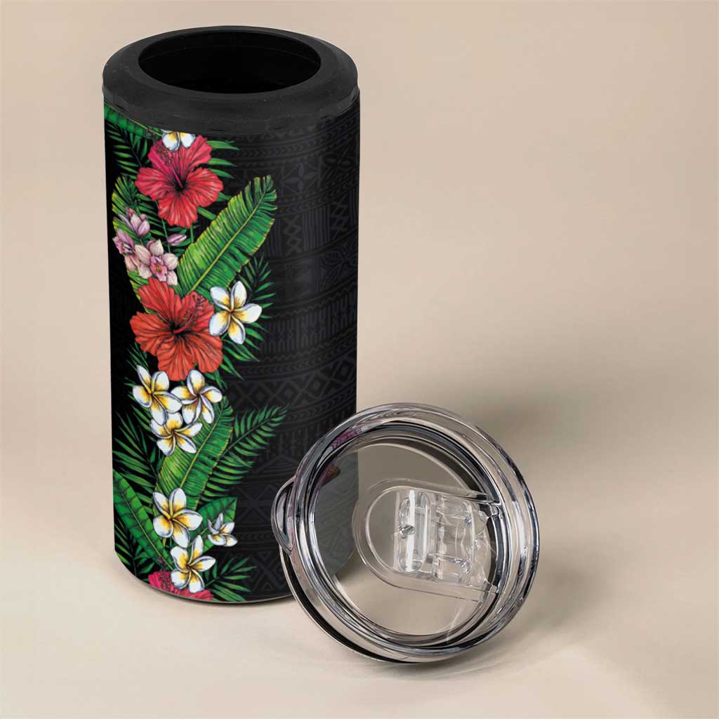 Hawaii Tropical Flowers and Leaves 4 in 1 Can Cooler Tumbler Tapa Pattern Colorful Mode