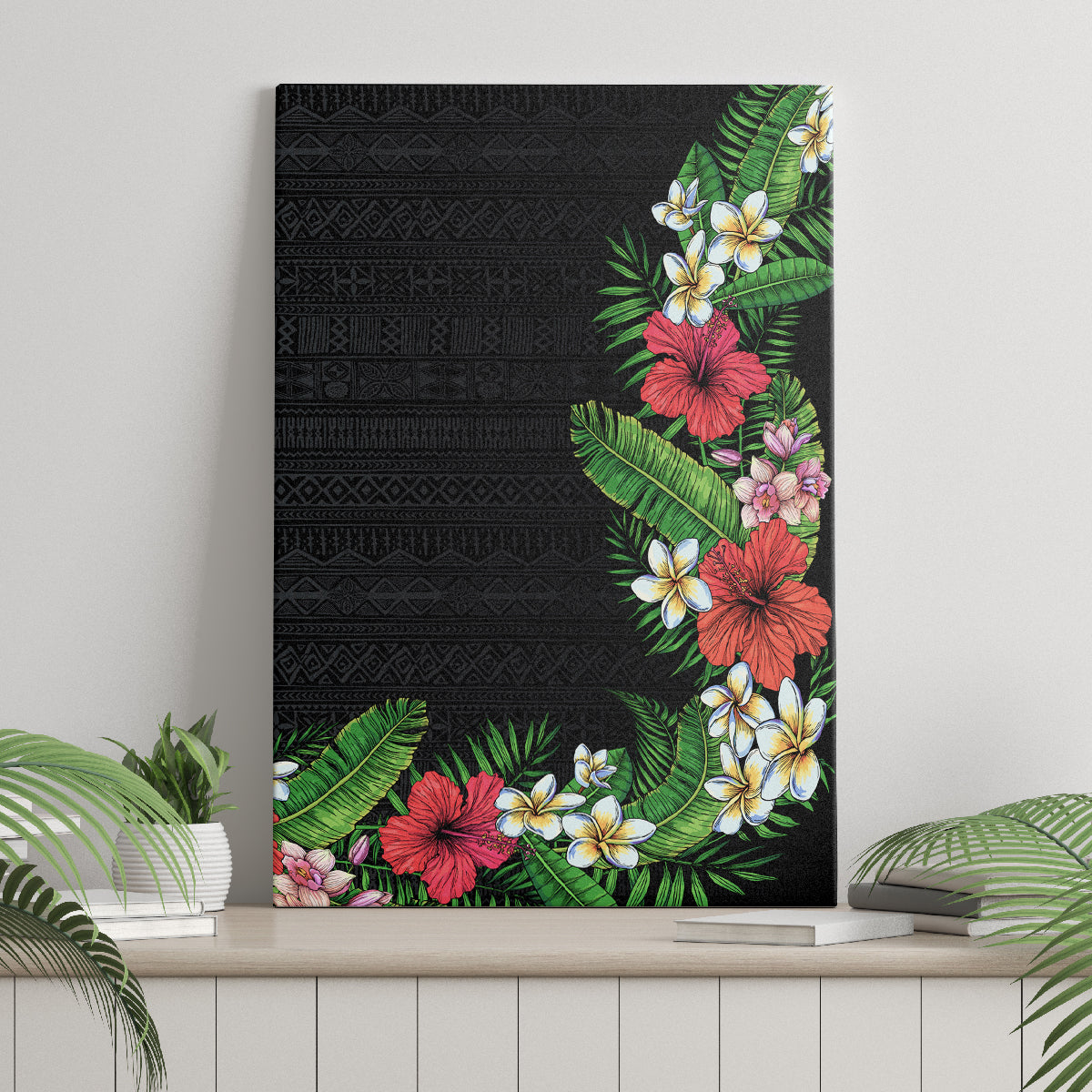 Hawaii Tropical Flowers and Leaves Canvas Wall Art Tapa Pattern Colorful Mode LT03 - Polynesian Pride