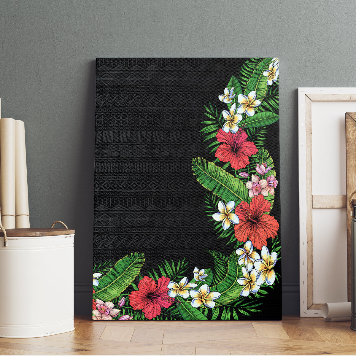 Hawaii Tropical Flowers and Leaves Canvas Wall Art Tapa Pattern Colorful Mode LT03 - Polynesian Pride