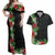 Hawaii Tropical Flowers and Leaves Couples Matching Off Shoulder Maxi Dress and Hawaiian Shirt Tapa Pattern Colorful Mode