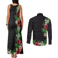 Hawaii Tropical Flowers and Leaves Couples Matching Tank Maxi Dress and Long Sleeve Button Shirt Tapa Pattern Colorful Mode LT03 - Polynesian Pride