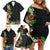 Hawaii Tropical Flowers and Leaves Family Matching Off Shoulder Short Dress and Hawaiian Shirt Tapa Pattern Colorful Mode