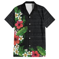 Hawaii Tropical Flowers and Leaves Family Matching Puletasi and Hawaiian Shirt Tapa Pattern Colorful Mode LT03 Dad's Shirt - Short Sleeve Black - Polynesian Pride