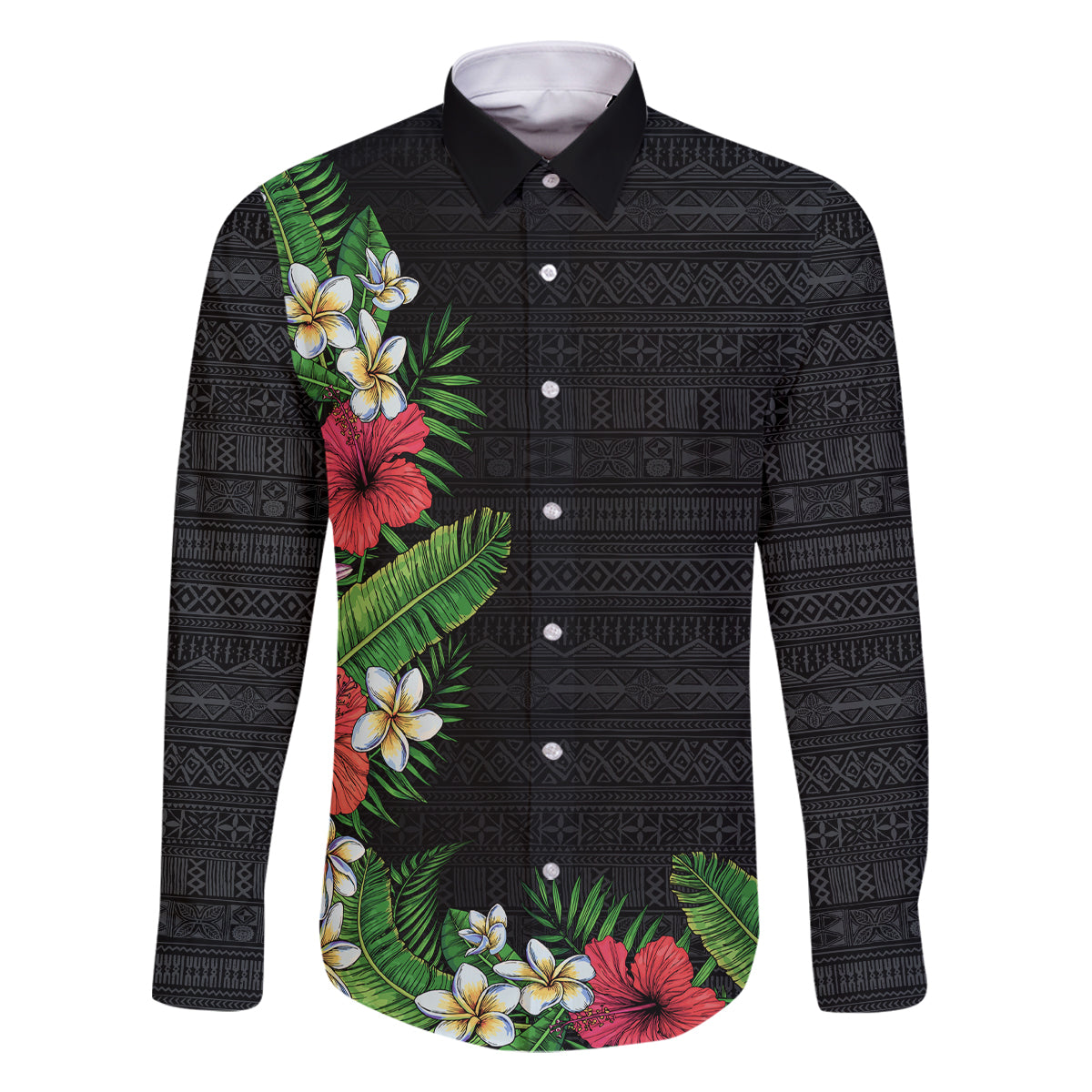 Hawaii Tropical Flowers and Leaves Family Matching Summer Maxi Dress and Hawaiian Shirt Tapa Pattern Colorful Mode