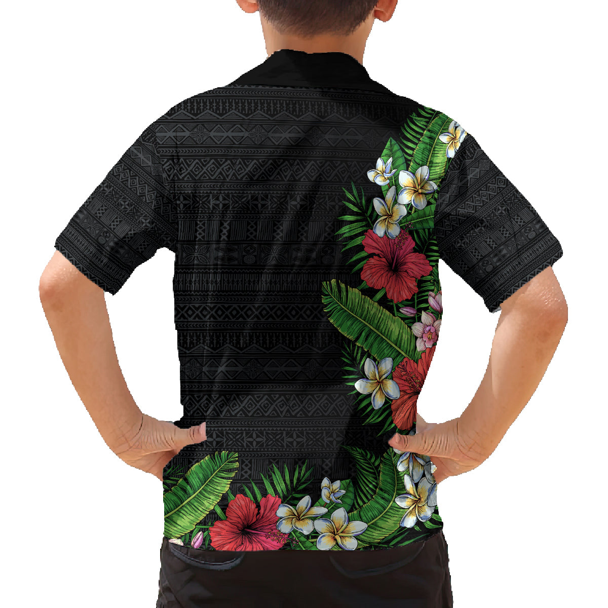 Hawaii Tropical Flowers and Leaves Family Matching Tank Maxi Dress and Hawaiian Shirt Tapa Pattern Colorful Mode