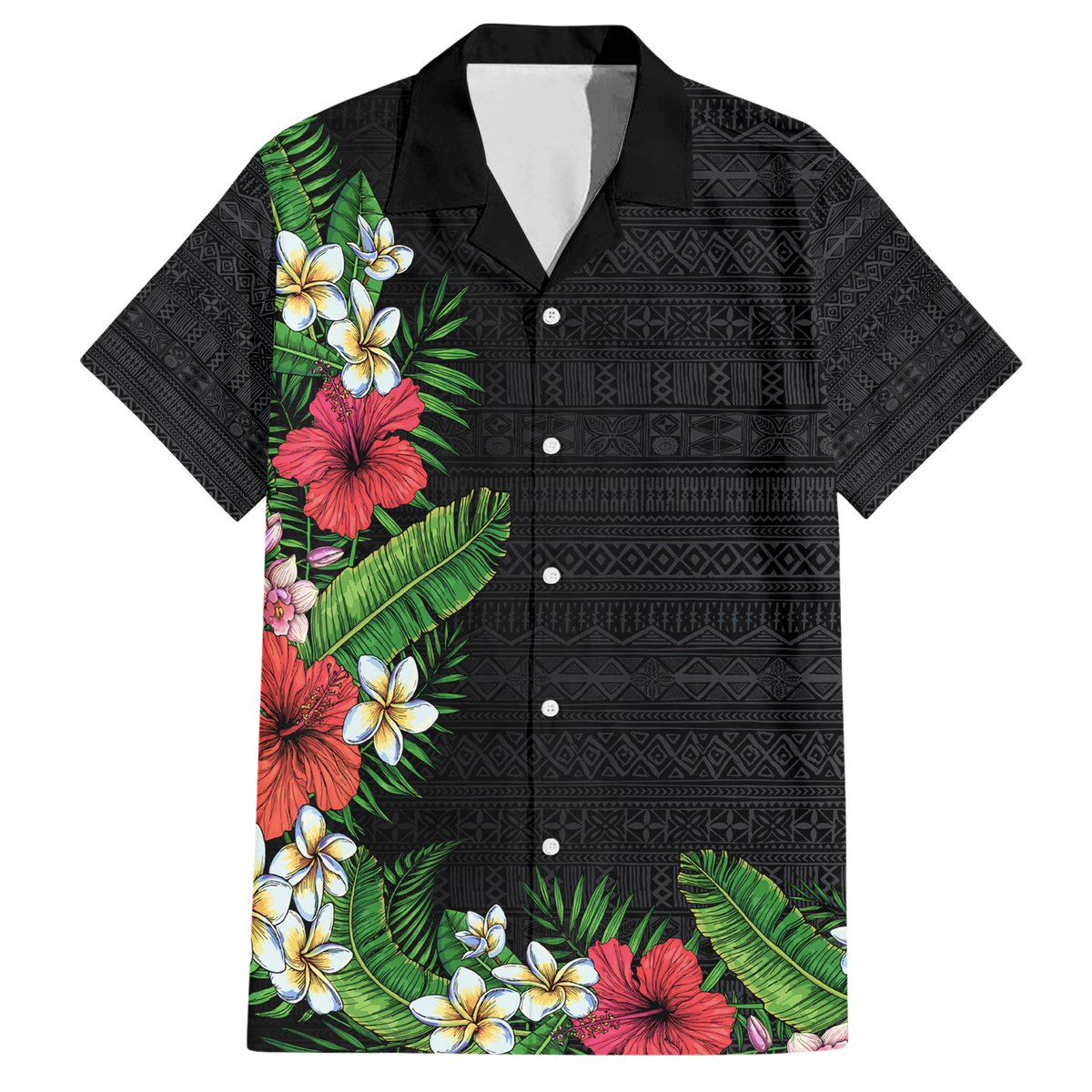 Hawaii Tropical Flowers and Leaves Hawaiian Shirt Tapa Pattern Colorful Mode LT03 Black - Polynesian Pride