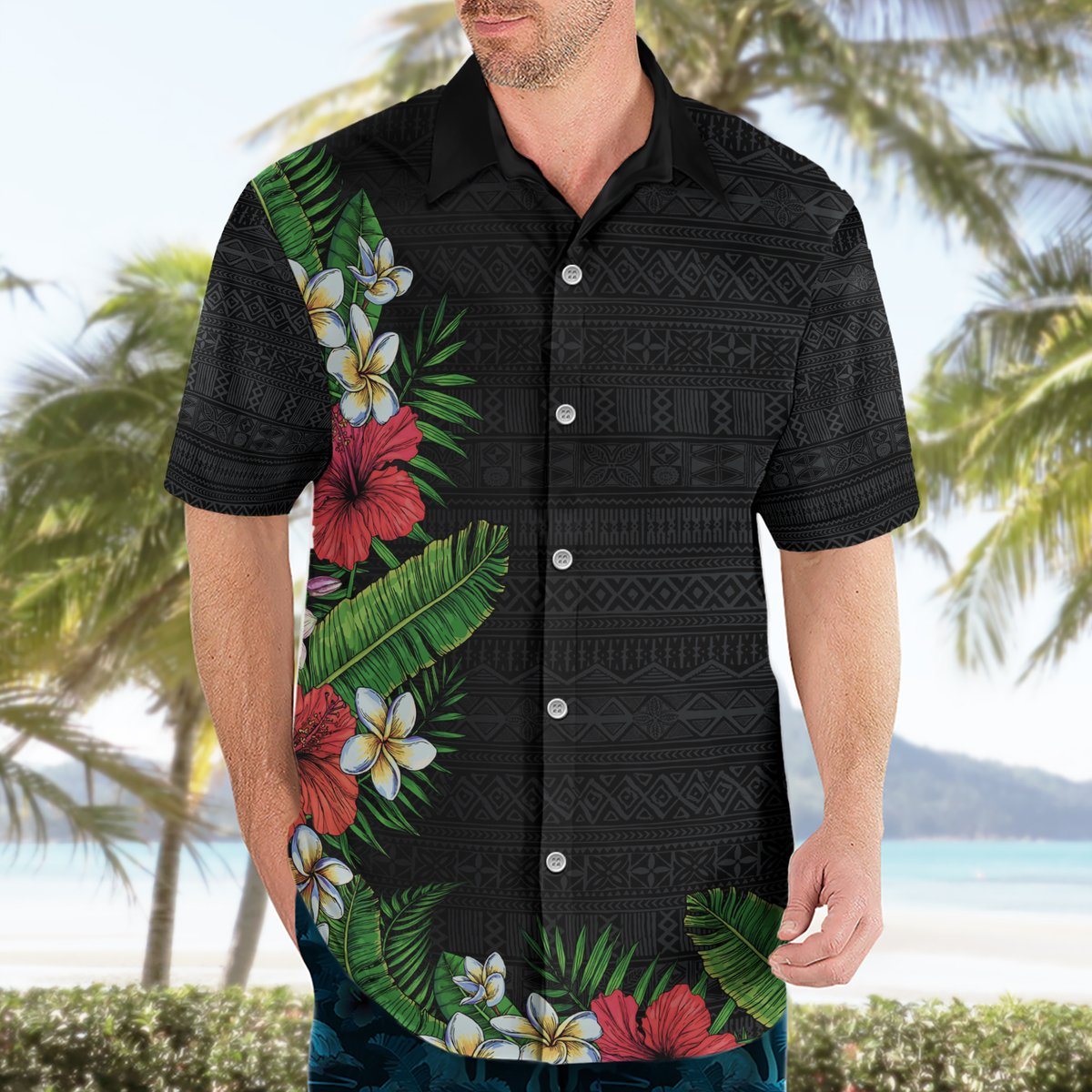 Hawaii Tropical Flowers and Leaves Hawaiian Shirt Tapa Pattern Colorful Mode LT03 - Polynesian Pride