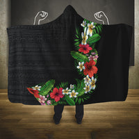 Hawaii Tropical Flowers and Leaves Hooded Blanket Tapa Pattern Colorful Mode LT03 One Size Black - Polynesian Pride