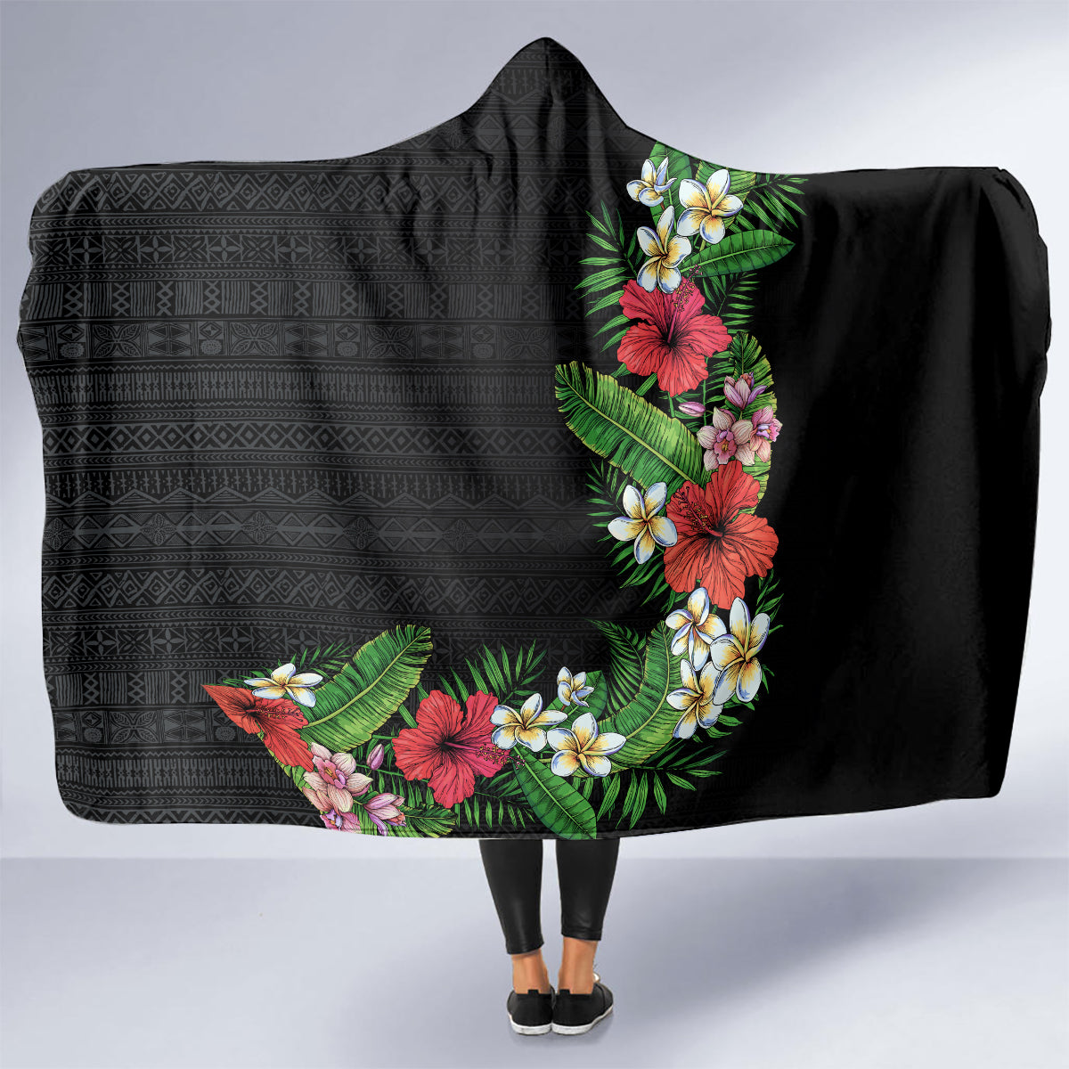 Hawaii Tropical Flowers and Leaves Hooded Blanket Tapa Pattern Colorful Mode LT03 - Polynesian Pride