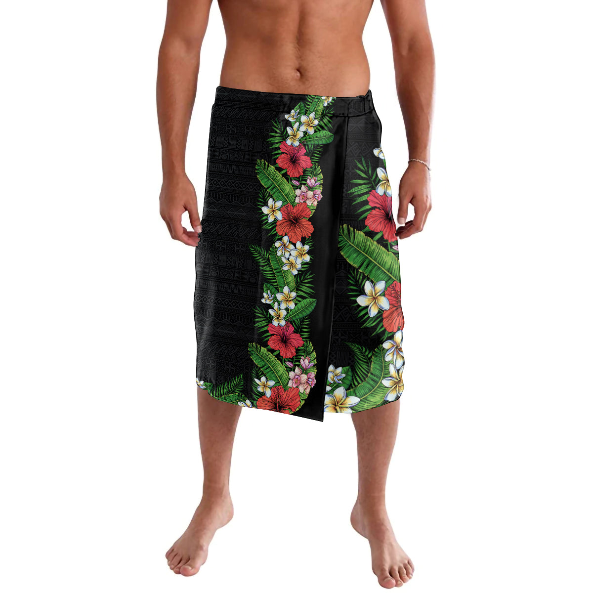 Hawaii Tropical Flowers and Leaves Lavalava Tapa Pattern Colorful Mode LT03 Black - Polynesian Pride