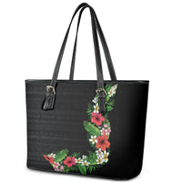 Hawaii Tropical Flowers and Leaves Leather Tote Bag Tapa Pattern Colorful Mode LT03 - Polynesian Pride