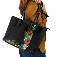 Hawaii Tropical Flowers and Leaves Leather Tote Bag Tapa Pattern Colorful Mode LT03 - Polynesian Pride