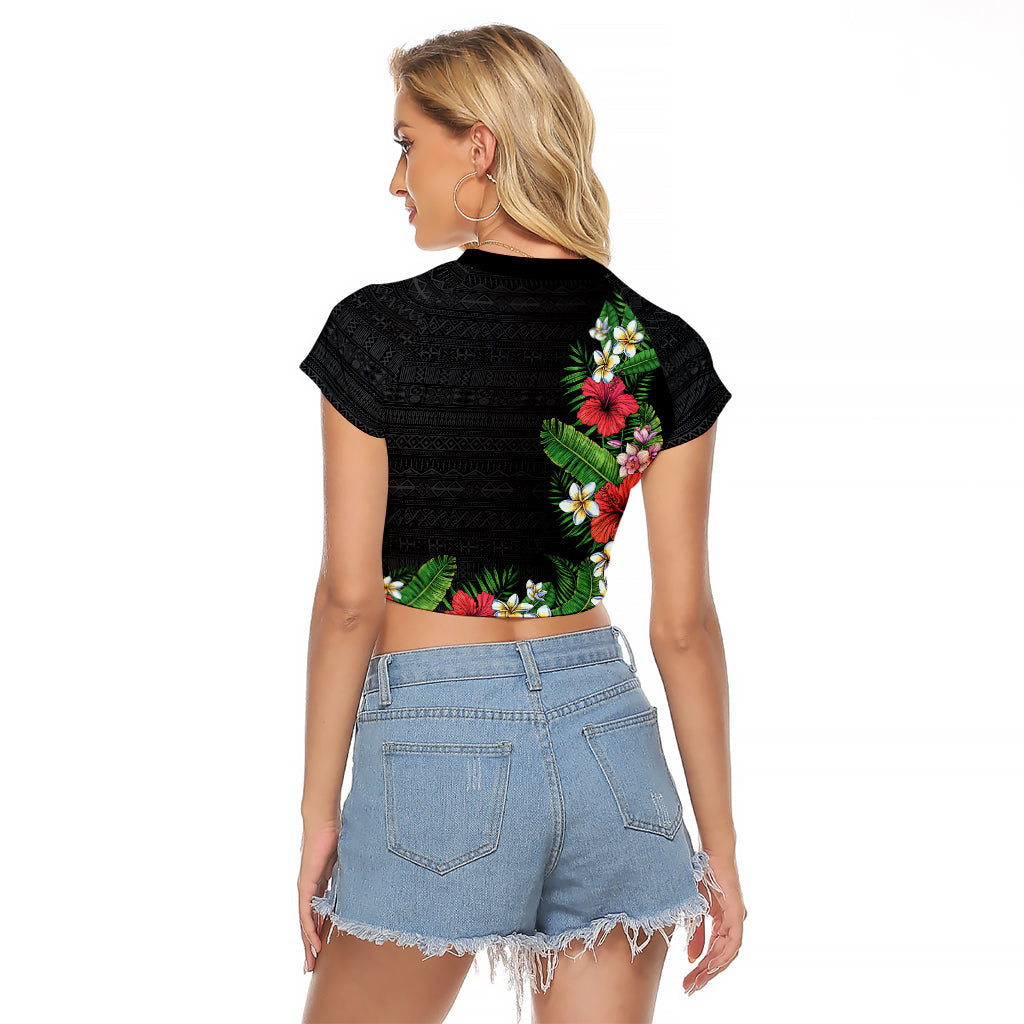 Hawaii Tropical Flowers and Leaves Raglan Cropped T Shirt Tapa Pattern Colorful Mode
